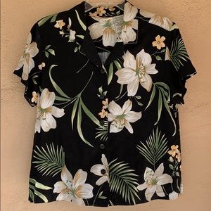 VTG 80’s 90’s Hawaiian Tropical Blouse Shirt Black